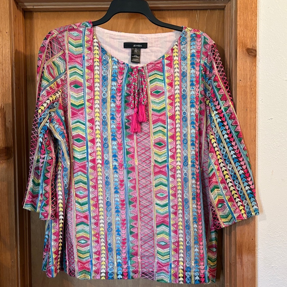 Ali Miles Vibrant Multicolor Patterned Blouse - image 1